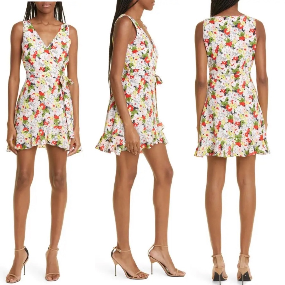 Likely Vera Floral Print Faux Wrap Mini Sleeveless Dress Womens Size 8 NEW